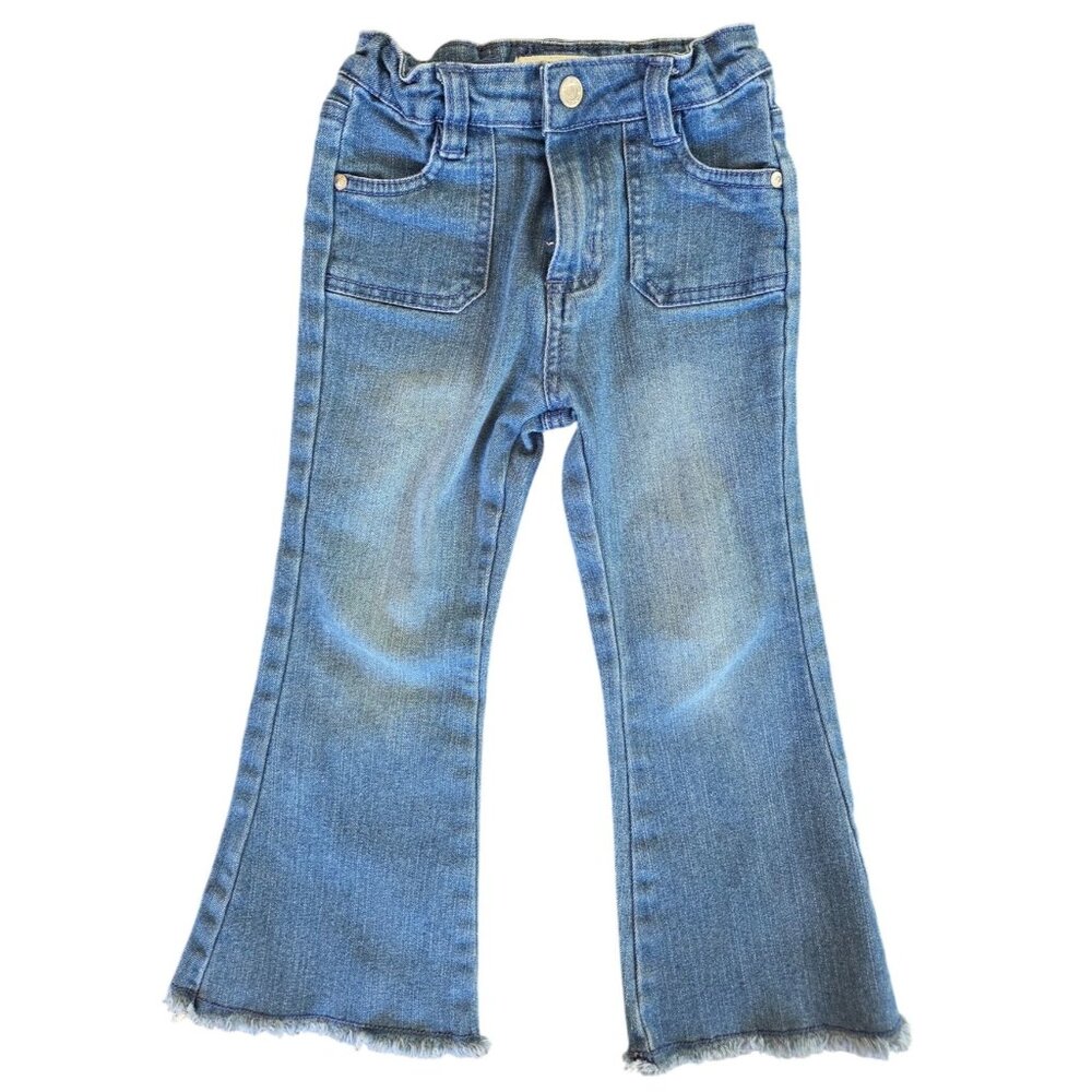 Jessica Simpson Girls 4T Distressed Flared Denim Jeans Adjustable Waistband